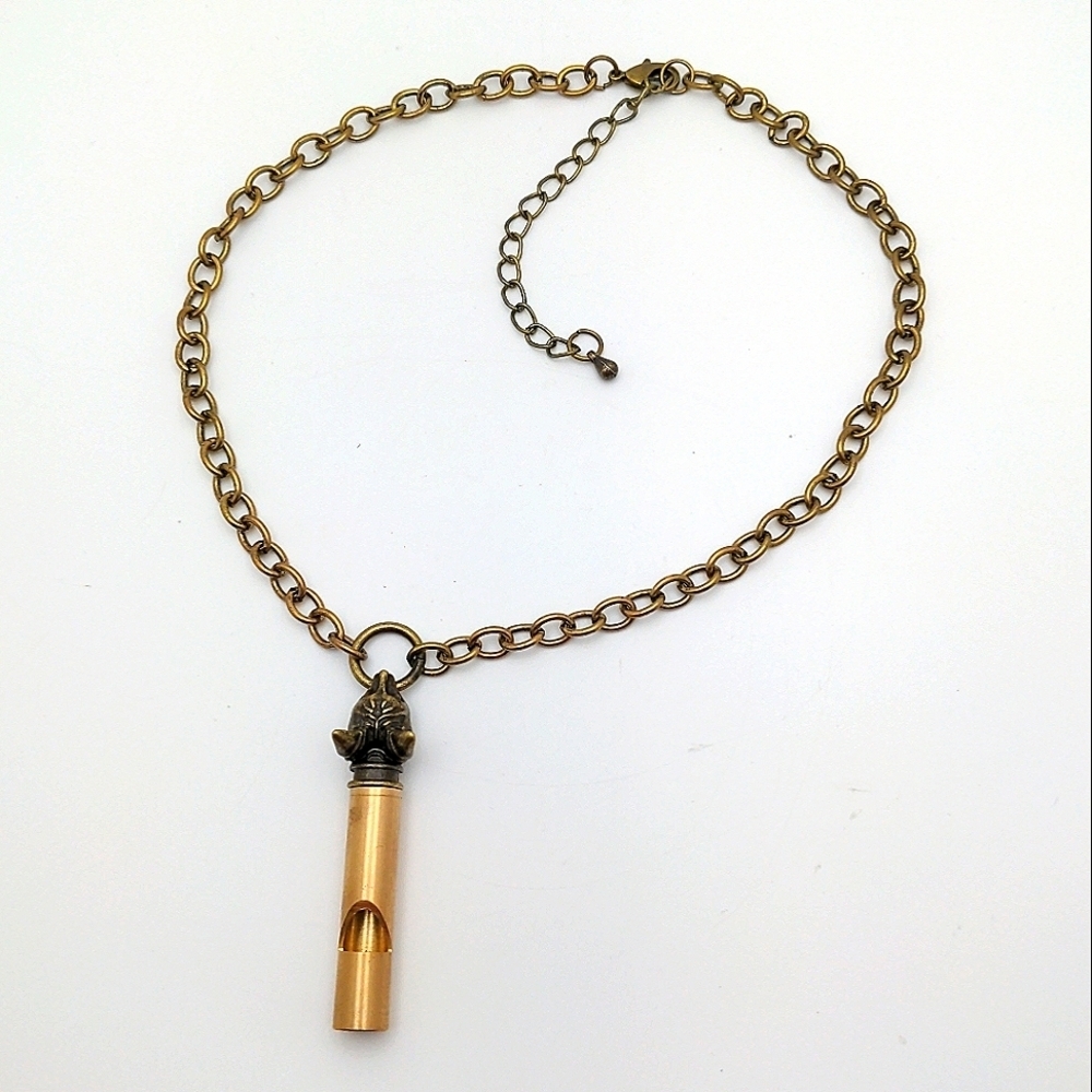 Bold Brass Wolf Whistle Statement Choker Necklace - Picture 3 of 4